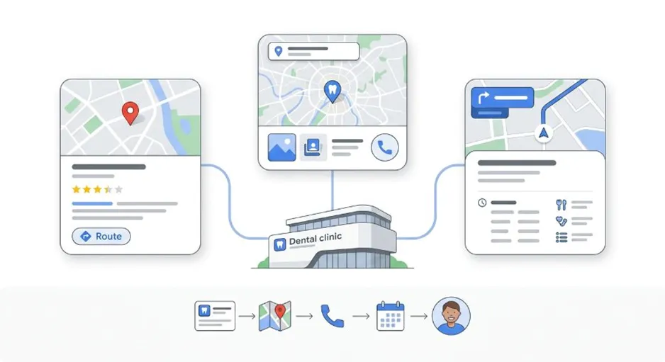 Карточка стоматологической клиники в Google Maps: рейтинг, фото, маршрут и путь до записи пациента