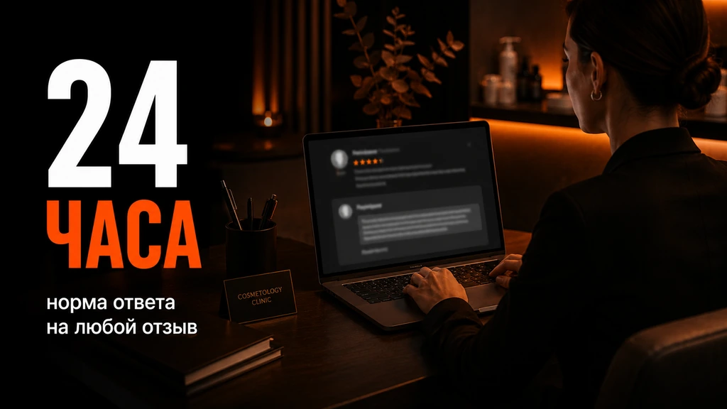 Норма ответа на отзыв в геосервисах — 24 часа: администратор косметологической клиники отвечает на отзыв